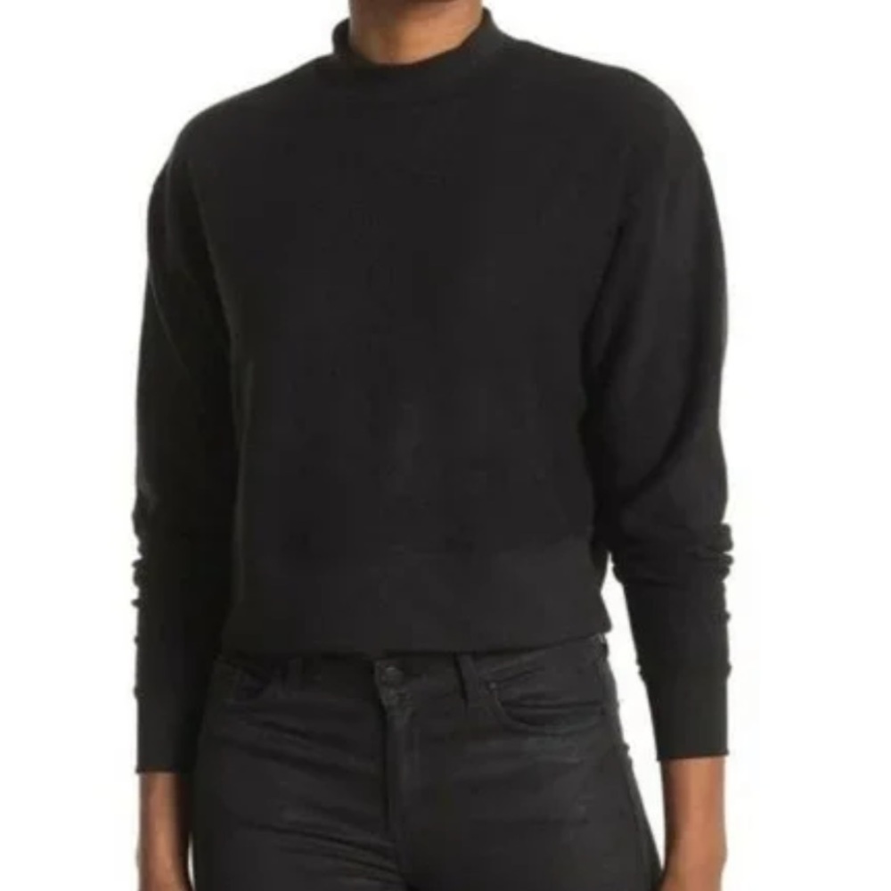 Abound Nordstrom Crop Fleece Mock Neck Sweatshirt small Black NWT